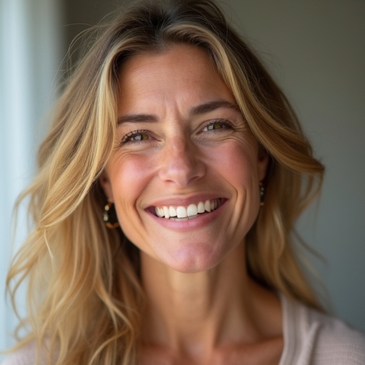 La même personne rayonne de bonheur et de sérénité. Son visage respire la satisfaction et la paix intérieure. Elle semble épanouie et confiante dans sa nouvelle compréhension grâce aux vidéos du Cours en Miracles.