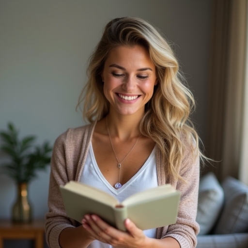 Dans l'image, on voit cette même personne souriante et détendue, tenant fièrement son Ebook créé en quelques secondes grâce au Ebook générateur. Elle respire la satisfaction et la confiance en son produit.