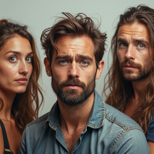 Un groupe de créatifs se sentent bloqués et frustrés, cherchant désespérément à trouver le petit quelque chose qui manque à leurs projets. Leurs visages témoignent de leurs doutes et de leur insatisfaction.