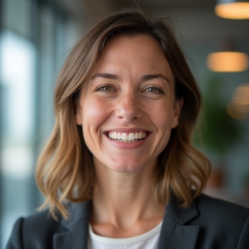La même personne souriante et soulagée, grâce à l'outil Excel A.C.T.E. Elle navigue facilement dans les codes juridiques, trouvant rapidement les informations recherchées. Son visage respire la satisfaction et le soulagement.