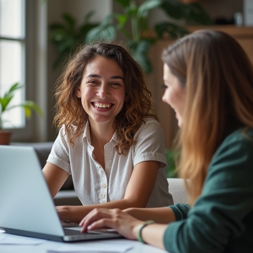 Ces mêmes personnes souriantes et satisfaites, regardant leur site internet professionnel en ligne, réalisant à quel point c'était simple et rapide grâce au produit.