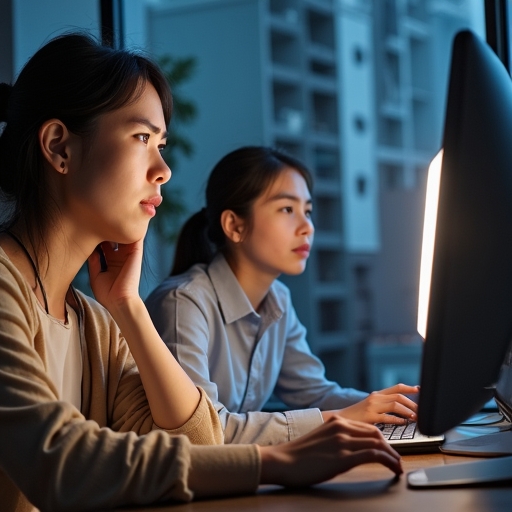 Un groupe de personnes regardant leur écran d'ordinateur avec des expressions de frustration et de confusion, se demandant comment créer un site internet.  